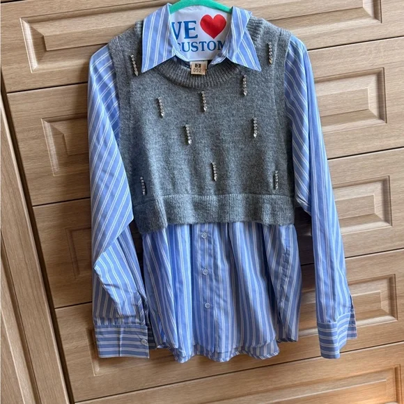 Maeve Gray Cropped Knit Vest with Bead Detail - Picture 2 of 5